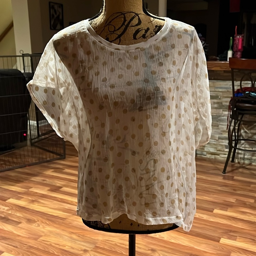 🆑FINAL PRICE‼️ Size L sheer front polka dot top